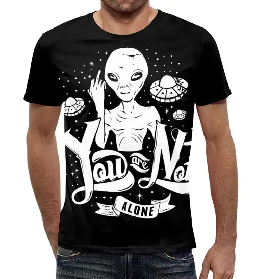 Заказать мужскую футболку в Москве. Футболка с полной запечаткой (мужская) Пришелец (alien) от trugift - готовые дизайны и нанесение принтов.