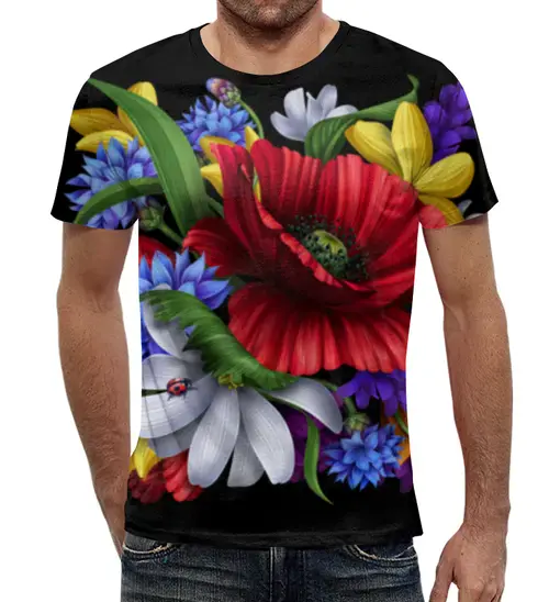 Заказать мужскую футболку в Москве. Футболка с полной запечаткой (мужская) Композиция цветов от weeert - готовые дизайны и нанесение принтов.