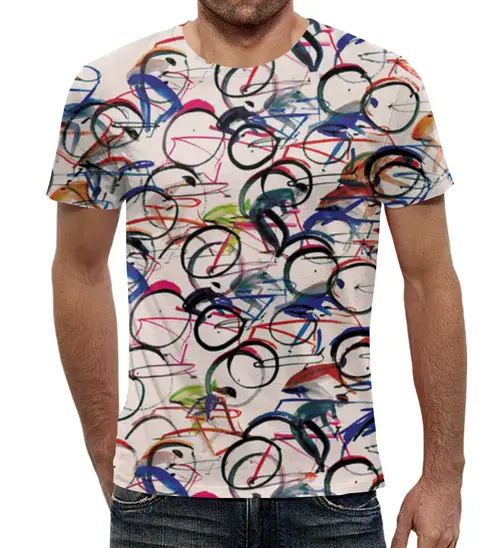 Заказать мужскую футболку в Москве. Футболка с полной запечаткой (мужская) Велосипедисты от ПРИНТЫ ПЕЧАТЬ  - готовые дизайны и нанесение принтов.