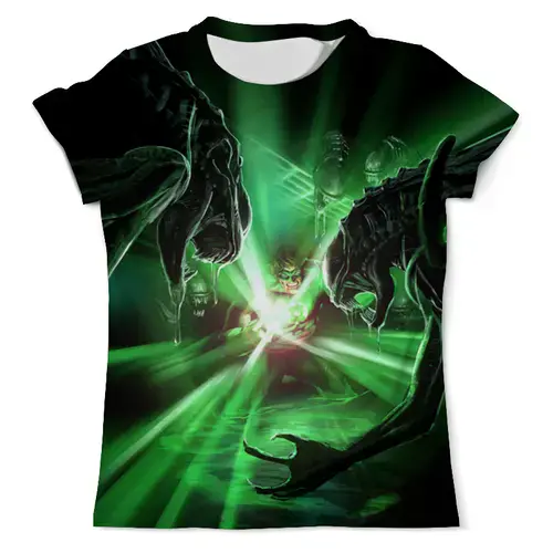 Заказать мужскую футболку в Москве. Футболка с полной запечаткой (мужская) Green Lantern vs aliens от T-shirt print  - готовые дизайны и нанесение принтов.