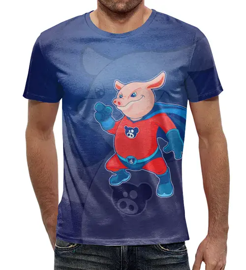 Заказать мужскую футболку в Москве. Футболка с полной запечаткой (мужская) Супер свин от T-shirt print  - готовые дизайны и нанесение принтов.