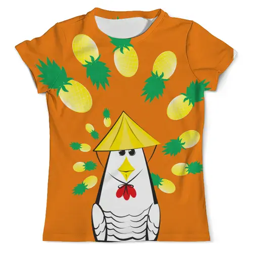 Заказать мужскую футболку в Москве. Футболка с полной запечаткой (мужская) Курица с ананасом от volzara - готовые дизайны и нанесение принтов.