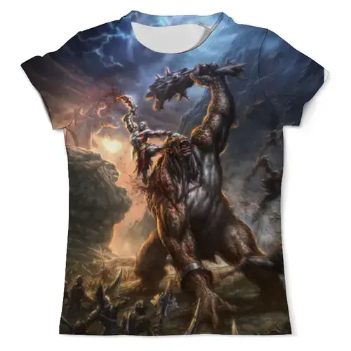 Заказать мужскую футболку в Москве. Футболка с полной запечаткой (мужская) God of War  от BJ Shop - готовые дизайны и нанесение принтов.