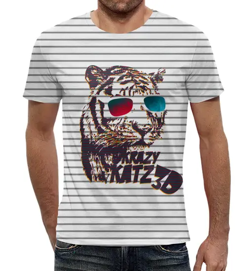 Заказать мужскую футболку в Москве. Футболка с полной запечаткой (мужская) Тигр 3D от T-shirt print  - готовые дизайны и нанесение принтов.
