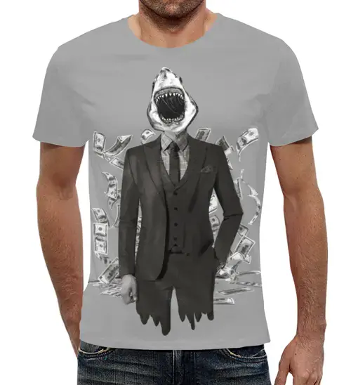 Заказать мужскую футболку в Москве. Футболка с полной запечаткой (мужская) Бизнес акула от Anton Safonov - готовые дизайны и нанесение принтов.