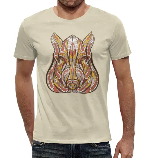 Заказать мужскую футболку в Москве. Футболка с полной запечаткой (мужская) Ethnic boar от T-shirt print  - готовые дизайны и нанесение принтов.