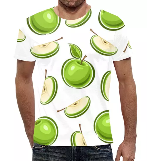 Заказать мужскую футболку в Москве. Футболка с полной запечаткой (мужская) Зелёные яблочки от skynatural - готовые дизайны и нанесение принтов.