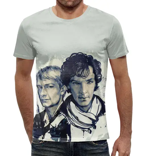 Заказать мужскую футболку в Москве. Футболка с полной запечаткой (мужская) Sherlock    от ПРИНТЫ ПЕЧАТЬ  - готовые дизайны и нанесение принтов.