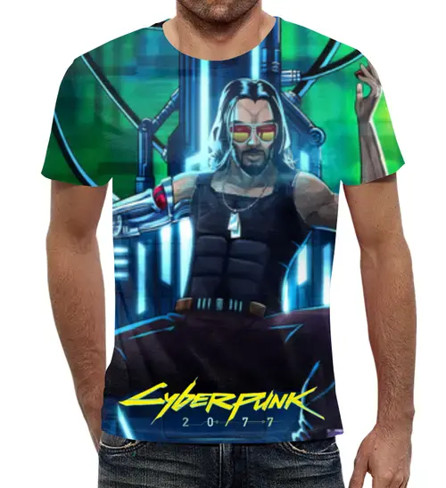 Заказать мужскую футболку в Москве. Футболка с полной запечаткой (мужская) Cyberpunk 2077    от T-shirt print  - готовые дизайны и нанесение принтов.