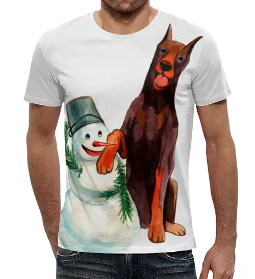 Заказать мужскую футболку в Москве. Футболка с полной запечаткой (мужская) забавная акварельная собака, символ 2018 года от Игма - готовые дизайны и нанесение принтов.