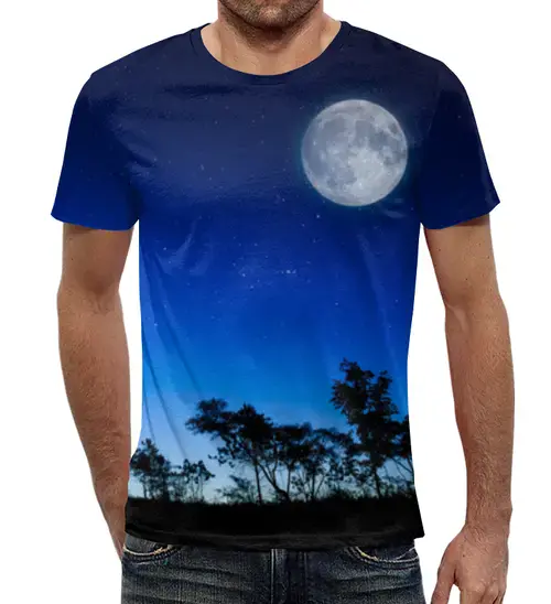 Заказать мужскую футболку в Москве. Футболка с полной запечаткой (мужская) Луна и Ночной лес от Виктор Гришин - готовые дизайны и нанесение принтов.