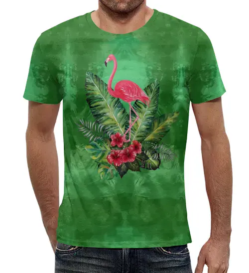Заказать мужскую футболку в Москве. Футболка с полной запечаткой (мужская) Розовый фламинго от T-shirt print  - готовые дизайны и нанесение принтов.
