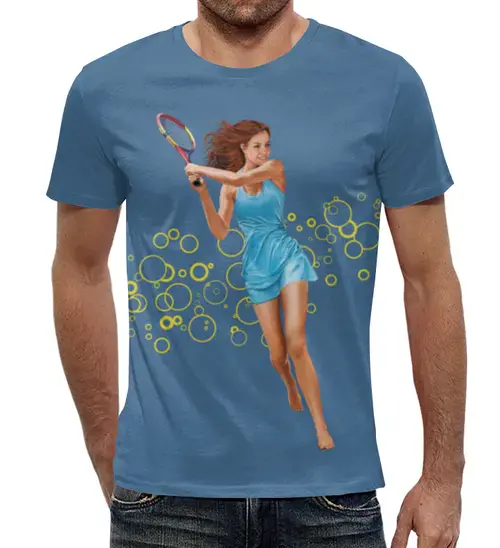 Заказать мужскую футболку в Москве. Футболка с полной запечаткой (мужская) Девушка с теннисной ракеткой от Shdomon - готовые дизайны и нанесение принтов.