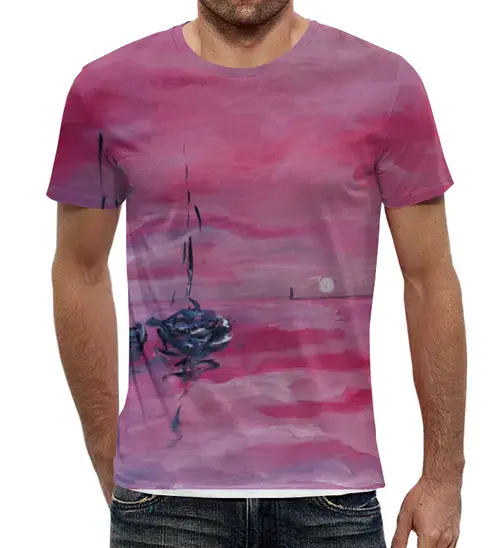 Заказать мужскую футболку в Москве. Футболка с полной запечаткой (мужская) розовый закат от rikart - готовые дизайны и нанесение принтов.
