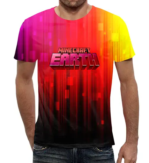 Заказать мужскую футболку в Москве. Футболка с полной запечаткой (мужская) Minecraft Earth от THE_NISE  - готовые дизайны и нанесение принтов.