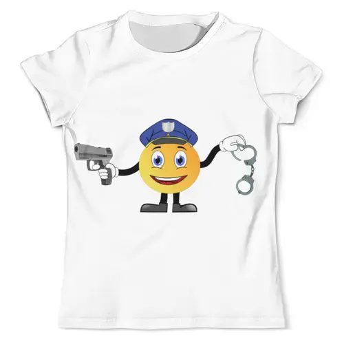 Заказать мужскую футболку в Москве. Футболка с полной запечаткой (мужская) Смайлик полицейский от Romario  - готовые дизайны и нанесение принтов.