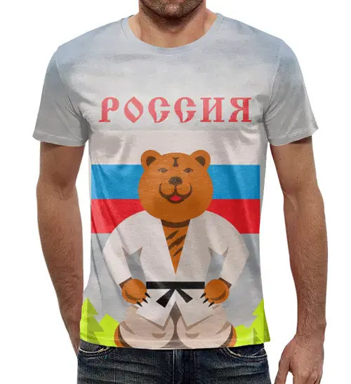 Заказать мужскую футболку в Москве. Футболка с полной запечаткой (мужская) Россия от T-shirt print  - готовые дизайны и нанесение принтов.