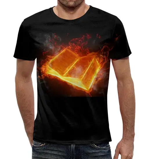 Заказать мужскую футболку в Москве. Футболка с полной запечаткой (мужская) Книга в огне от Александр - готовые дизайны и нанесение принтов.