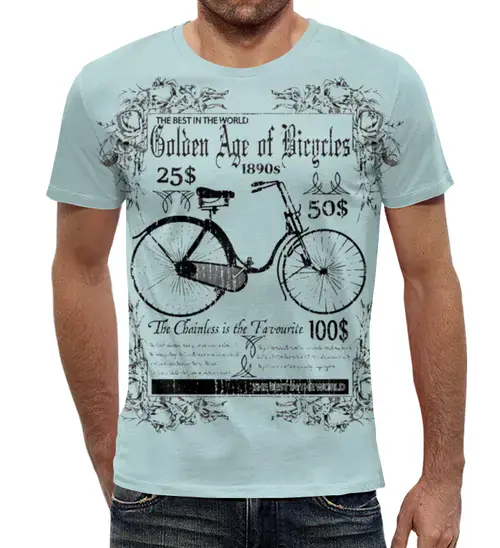 Заказать мужскую футболку в Москве. Футболка с полной запечаткой (мужская) Велосипед (1) от T-shirt print  - готовые дизайны и нанесение принтов.