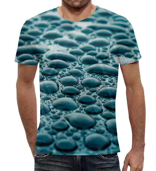 Заказать мужскую футболку в Москве. Футболка с полной запечаткой (мужская) Капли 3D от coolmag - готовые дизайны и нанесение принтов.