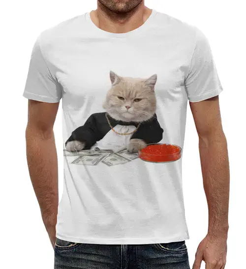 Заказать мужскую футболку в Москве. Футболка с полной запечаткой (мужская) Кот с икрой от Fil6 - готовые дизайны и нанесение принтов.