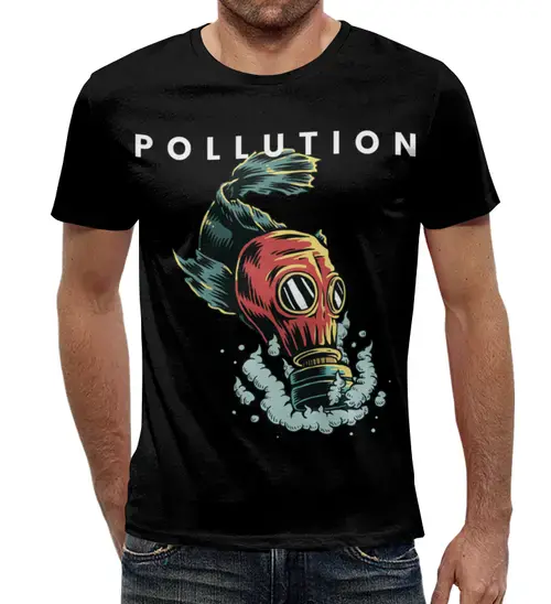 Заказать мужскую футболку в Москве. Футболка с полной запечаткой (мужская) Pollution от megashmot - готовые дизайны и нанесение принтов.