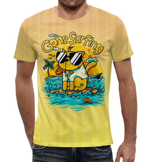 Заказать мужскую футболку в Москве. Футболка с полной запечаткой (мужская) Gone Surfing от T-shirt print  - готовые дизайны и нанесение принтов.