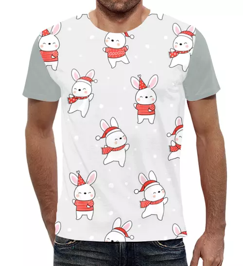 Заказать мужскую футболку в Москве. Футболка с полной запечаткой (мужская) Год кролика от queen  - готовые дизайны и нанесение принтов.