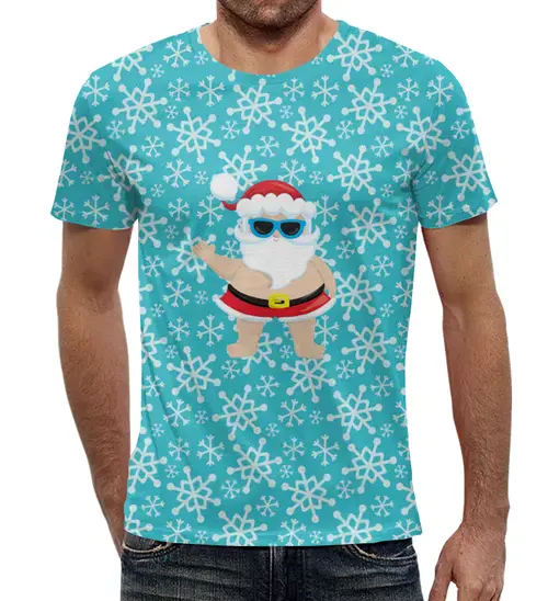 Заказать мужскую футболку в Москве. Футболка с полной запечаткой (мужская) Санта от THE_NISE  - готовые дизайны и нанесение принтов.