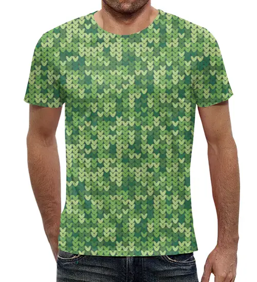 Заказать мужскую футболку в Москве. Футболка с полной запечаткой (мужская) Зеленый вязаный узор от Antaya - готовые дизайны и нанесение принтов.