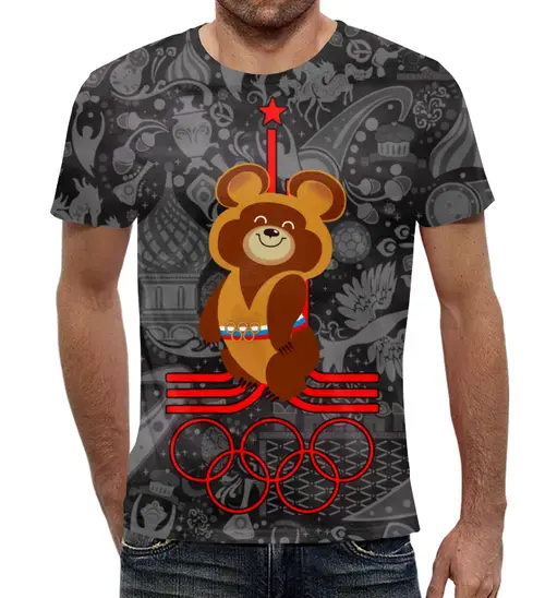 Заказать мужскую футболку в Москве. Футболка с полной запечаткой (мужская) Олимпийский мишка       от ПРИНТЫ ПЕЧАТЬ  - готовые дизайны и нанесение принтов.