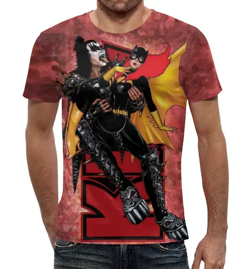 Заказать мужскую футболку в Москве. Футболка с полной запечаткой (мужская) Kiss band vs. DC Girls от balden - готовые дизайны и нанесение принтов.