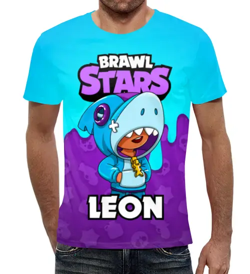 Заказать мужскую футболку в Москве. Футболка с полной запечаткой (мужская) BRAWL STARS LEON от geekbox - готовые дизайны и нанесение принтов.