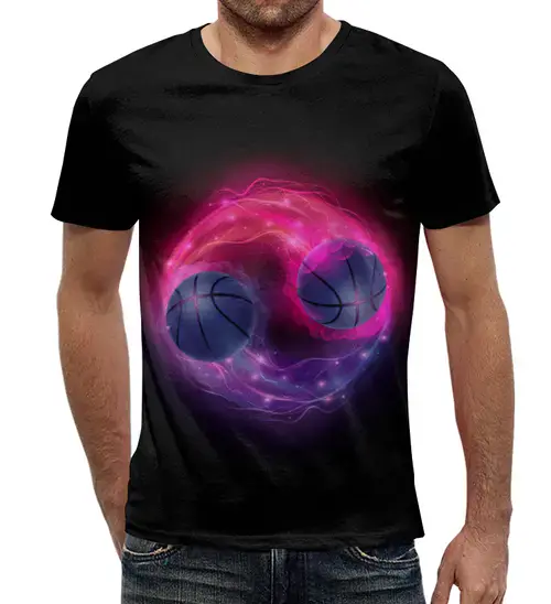 Заказать мужскую футболку в Москве. Футболка с полной запечаткой (мужская) Пламенные мячи от THE_NISE  - готовые дизайны и нанесение принтов.