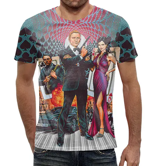 Заказать мужскую футболку в Москве. Футболка с полной запечаткой (мужская) Casino Royale (Agent 007) от balden - готовые дизайны и нанесение принтов.