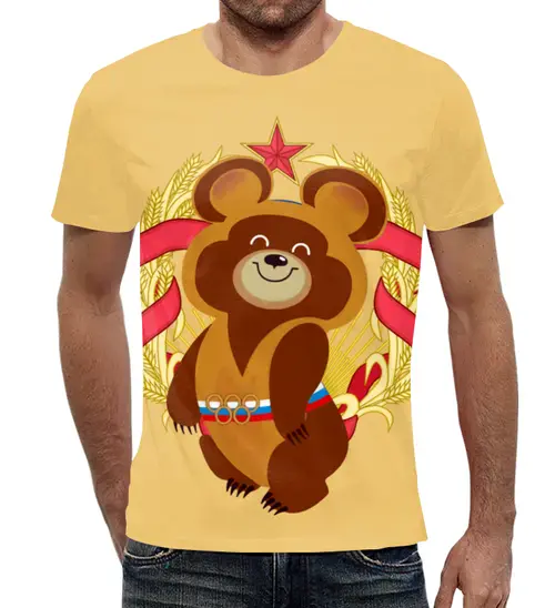 Заказать мужскую футболку в Москве. Футболка с полной запечаткой (мужская) Олимпийский мишка    от T-shirt print  - готовые дизайны и нанесение принтов.