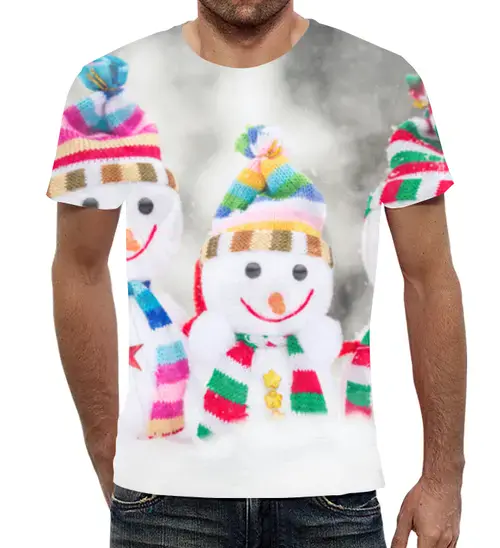 Заказать мужскую футболку в Москве. Футболка с полной запечаткой (мужская) Снеговик от THE_NISE  - готовые дизайны и нанесение принтов.