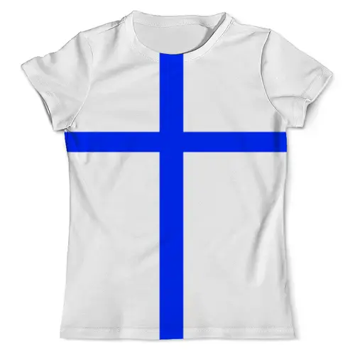 Заказать мужскую футболку в Москве. Футболка с полной запечаткой (мужская) Флаг Финляндии от Mister Lunatic - готовые дизайны и нанесение принтов.