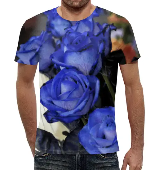 Заказать мужскую футболку в Москве. Футболка с полной запечаткой (мужская) Синие розы от weeert - готовые дизайны и нанесение принтов.