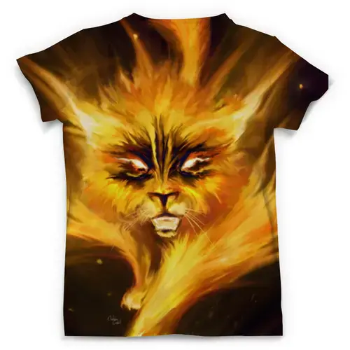 Заказать мужскую футболку в Москве. Футболка с полной запечаткой (мужская) огненный кот от sofia2003 - готовые дизайны и нанесение принтов.