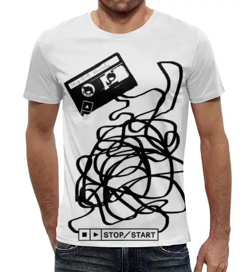 Заказать мужскую футболку в Москве. Футболка с полной запечаткой (мужская) Касета от CoolDesign - готовые дизайны и нанесение принтов.