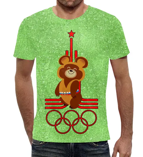 Заказать мужскую футболку в Москве. Футболка с полной запечаткой (мужская) Олимпийский мишка от ПРИНТЫ ПЕЧАТЬ  - готовые дизайны и нанесение принтов.