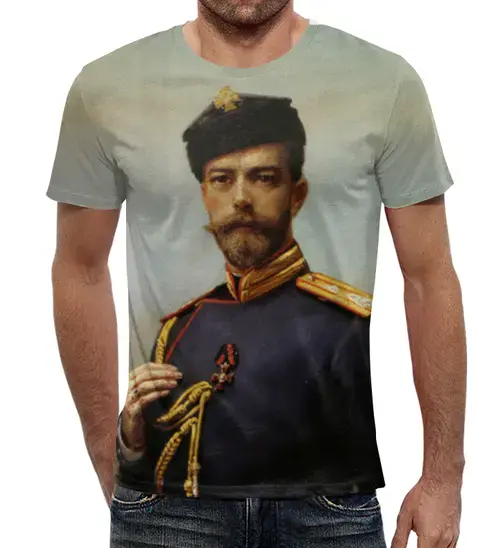 Заказать мужскую футболку в Москве. Футболка с полной запечаткой (мужская) Генрих Манизер-Николай II от Маверик - готовые дизайны и нанесение принтов.