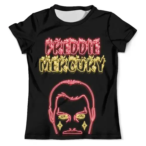 Заказать мужскую футболку в Москве. Футболка с полной запечаткой (мужская) Freddie Mercury. неон от ualluon - готовые дизайны и нанесение принтов.