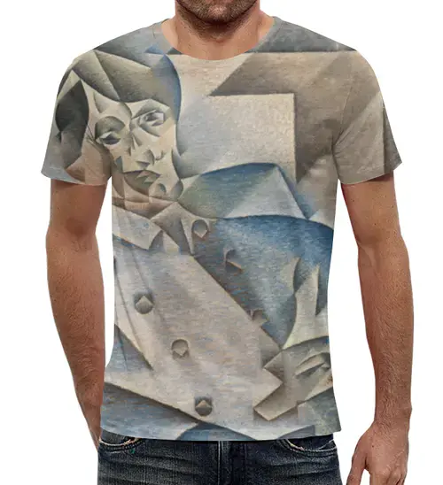 Заказать мужскую футболку в Москве. Футболка с полной запечаткой (мужская) Портрет Пабло Пикассо (Хуан Грис) от trend - готовые дизайны и нанесение принтов.