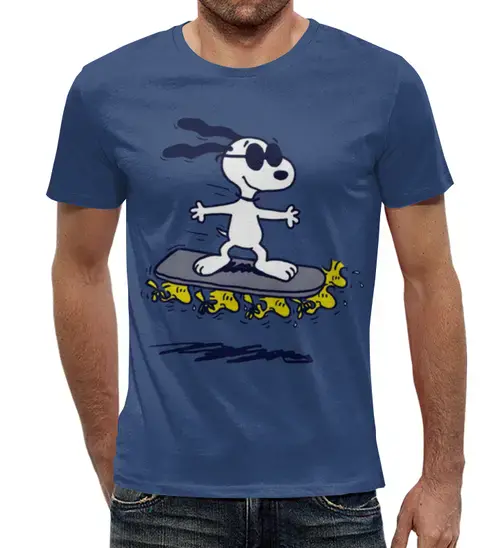 Заказать мужскую футболку в Москве. Футболка с полной запечаткой (мужская) Снупи  на скейтборде (3) от T-shirt print  - готовые дизайны и нанесение принтов.