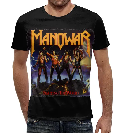 Заказать мужскую футболку в Москве. Футболка с полной запечаткой (мужская) Manowar Band от Leichenwagen - готовые дизайны и нанесение принтов.