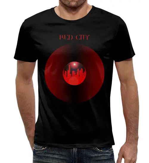 Заказать мужскую футболку в Москве. Футболка с полной запечаткой (мужская) Red city от tanyazet - готовые дизайны и нанесение принтов.