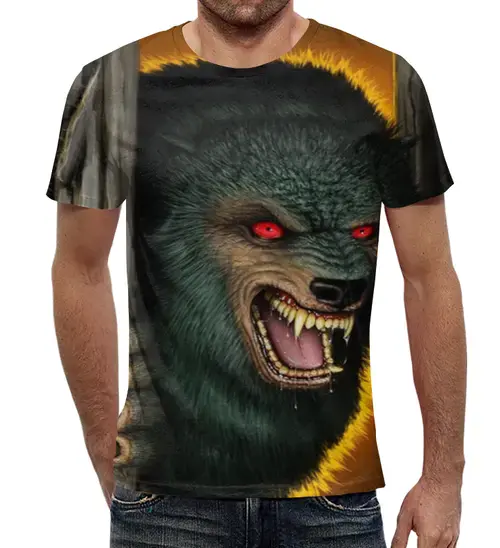 Заказать мужскую футболку в Москве. Футболка с полной запечаткой (мужская) Волк вампир  от ПРИНТЫ ПЕЧАТЬ  - готовые дизайны и нанесение принтов.
