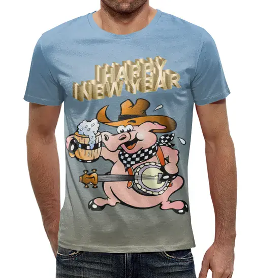 Заказать мужскую футболку в Москве. Футболка с полной запечаткой (мужская) HAPPY NEW YEAR от T-shirt print  - готовые дизайны и нанесение принтов.